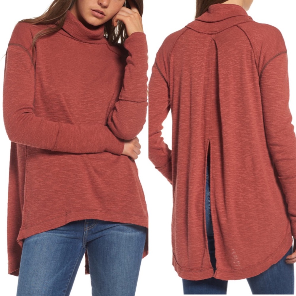 Free People Slouchy Split Back Turtleneck Top S